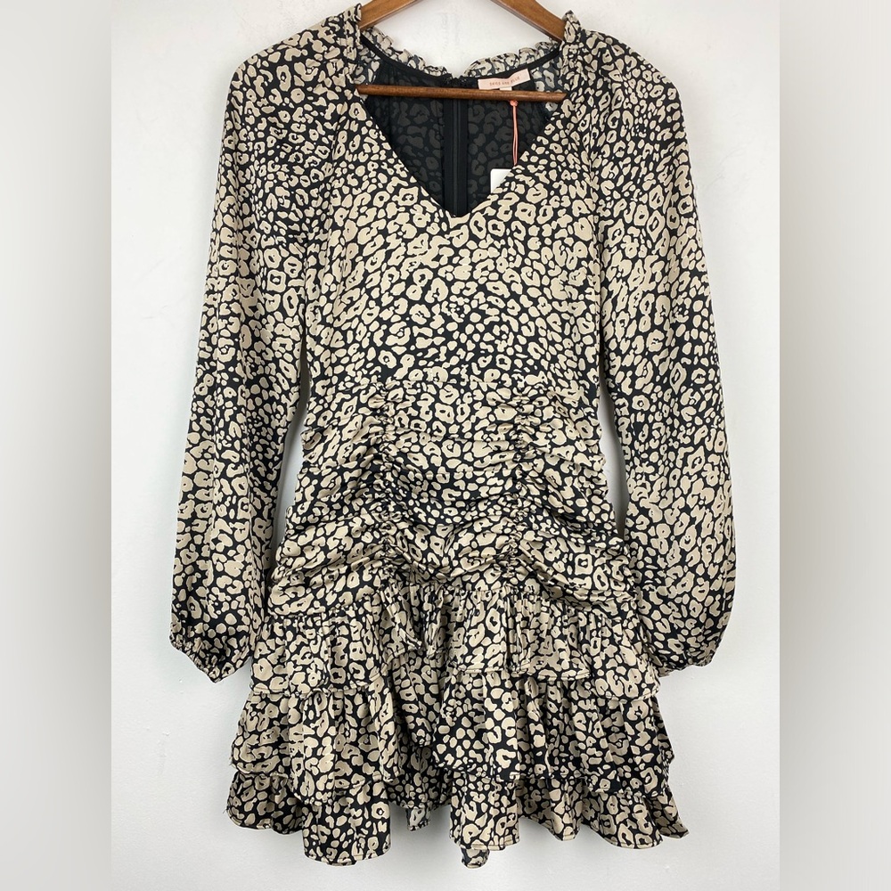 Skies Are Blue size XS Women’s Alana Leopard Print Tiered Ruffled Dress